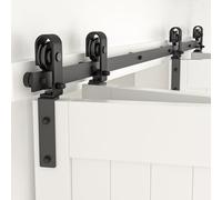 CCJH 5FT/60'' Bi-Folding Barn Door Hardware Sliding Track kit Heavy Duty for 4 Doors-No Wood Door，Hardwware Only