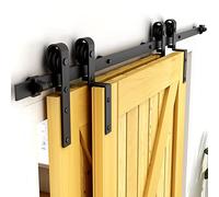 CCJH 6.6FT/200cm Bypass Sliding Barn Door Hardware Track Kit J Shape Hanger Set, for Double Wooden Doors Use, Single Track