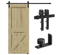 CCJH 6FT/72inch Sliding Barn Door Hardware Kit for Single Door Carbon Steel Black