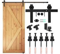CCJH 7.5FT/224cm Heavy Duty Sliding Barn Door Hardware Track Kit J Shape Roller Hanger Set for Single Wooden Door with Adjustable Floor Guide - Interior Doors -Easy to Install