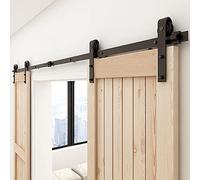 CCJH 7.5FT/224cm Sliding Barn Double Door Hardware Track Kit J Shape Roller Hanger Set with Adjustable Floor Guide