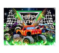 CCKNVBG Truck Racing Theme Happy Birthday Backdrop, Multi-colored, 1 x 5x3FT Kids Party Photography Backdrop, Vinyl, Prom, Anniversary, Birthday