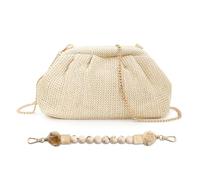 Cckuu Straw Clutch Handbag Summer Purse Cloud Dumpling Pouch Woven Crossboby Shoulder Bag for Beach Vacation, Off-white