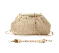 Cckuu Straw Clutch Handbag Summer Purse Cloud Dumpling Pouch Woven Crossboby Shoulder Bag for Beach Vacation, Khaki