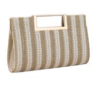 Cckuu Women's Straw Clutch Handbag, Raffia Woven Tote Purse For Summer Beach Wedding Holiday Party (Coffee Stripes)