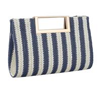 Cckuu Women's Straw Clutch Handbag, Raffia Woven Tote Purse For Summer Beach Wedding Holiday Party (Deep Blue Stripes)