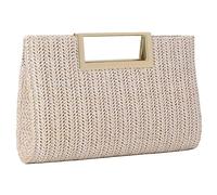 Cckuu Women's Straw Clutch Handbag, Raffia Woven Tote Purse For Summer Beach Wedding Holiday Party (Off-White)