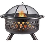CCKUYT Garden Fire Pit Grill Bowl Grill Barbecue Rack Small firepit,Outdoor Fire Pit with BBQ Grill Shelf Fire Bowl with Spark Protection Mesh Extra Includes Poker and Cover Garden Patio Heater