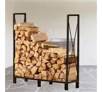 CCKUYT Modern Black Firewood Rack Stand Holder Easy Assembly Sturdy Stylish Indoor Outdoor Storage Wrought Iron.