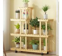 CCKUYT Plant Stand Wood, Plant Shelf with Wheels, Ladder Plant Holder, Multi Layer Flower Stand, Large Potted Flower Holder