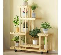 CCKUYT Plant Stand Wood, Plant Shelf with Wheels, Ladder Plant Holder, Multi Layer Flower Stand, Large Potted Flower Holder