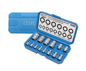 CCLIFE 14 pcs Female E Star Torx Socket Set E4-E24 | Torx nut set, E-profile, outer Torx inserts, socket spanner inserts for repair work on vehicles and machines