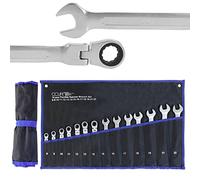 CCLIFE 14-Piece Joint Ratchet Wrench Set 8-22 mm Flexible Ratchet Ring Open-End Spanner Set Cr-V 72 Teeth