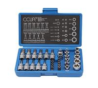 CCLIFE 34pcs Torx Bit Socket Hex Set S2 Bit, E4-E20 | T10-T60 Torx| 5/16" F to 3/8" M Adapter