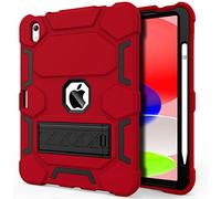 CCMAO Case for iPad (A16) 11th/10th Generation(2025/2022), iPad 10th Case with Kickstand & Pencil Holder, Heavy Duty Shockproof Hybrid Three Layer Protective Cover for Girls Women, Red+Black