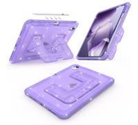 CCMAO Case for iPad (A16) 11th 11" 2025, iPad 10th 2022 with Pencil Holder & Kickstand, Shockproof Protective Slim Thin iPad Case with Glitter Transparent Back Cover for Kids Women, Purple Glitter
