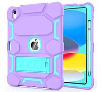 CCMAO Case for iPad A16 11th Generation 11 Inch 2025, iPad 10th Generation 10.9 Inch 2022, with Kickstand & Pencil Holder, Heavy Duty Shockproof Hybrid Protective Cover for Kids Girls, Purple+Green
