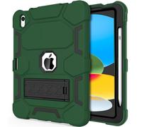 CCMAO for iPad 10th Generation Case 10.9 Inch 2022, iPad 10 Case with Kickstand & Pencil Holder, Heavy Duty Shockproof Hybrid Three Layer Protective Cover for Girls Women, Dark Green+Black