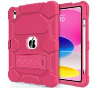 CCMAO for iPad 10th Generation Case 10.9 Inch 2022, iPad 10 Case with Kickstand & Pencil Holder, Heavy Duty Shockproof Hybrid Three Layer Protective Cover for Girls Women, Rose Red
