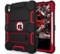 CCMAO for iPad 10th Generation Case 10.9 Inch 2022, iPad 10 Case with Kickstand & Pencil Holder, Heavy Duty Shockproof Hybrid Three Layer Protective Cover for Girls Women, Black+Red