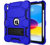 CCMAO for iPad 10th Generation Case 10.9 Inch 2022, iPad 10 Case with Kickstand & Pencil Holder, Heavy Duty Shockproof Hybrid Three Layer Protective Cover, Klein Blue+Black