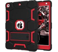 CCMAO iPad 9th Generation Case, iPad 8th/7th Generation Case, iPad 10.2 2021/2020/2019 Case with Kickstand, Heavy Duty Shockproof Hard Hybrid Three Layer Protective Cover, Black+Red