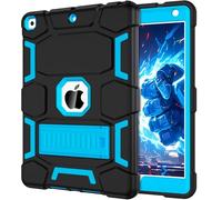 CCMAO iPad 9th Generation Case, iPad 8th/7th Generation Case, iPad 10.2 2021/2020/2019 Case with Kickstand, Heavy Duty Shockproof Hybrid Three Layer Protective Cover, Black+Sky Blue