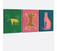 CCMXMKO Trendy Animal Cheetah Wall Art Set of 3 Minimalist Wall Decor Pop art Preppy Painting Leopard Framed Canvas Print Poster Eclectic Decor Aesthetic for Living Room Bedroom Dorm.