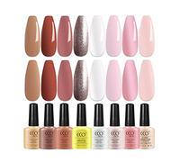 CCO Gel Nail Polish, 8 Colors Nude White Pink Popular Collection Pastel Gel Polish Set All Seasons Soak Off UV/LED Manicure French Kit Halloween Nail Salon Set, Long Lasting, 7.3ml