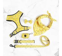 CCOLDRFAK Printed six-Piece pet Supplies Comfort Polyester Dog Harness Double-Sided Printed Dog Harness, Curious and naughty yellow