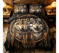 CCoutueChen Brown King Size Comforter Set - Wolf Comforter Boho Chic Dreamcatcher Bedding Set for Women Boys Wildlife Animal Themed Bedroom Decor, 3Pcs 104 * 90