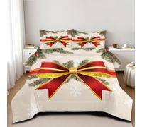 CCoutueChen Christmas Bow Comforter Set Queen Size Red Red Xmas Gifts Bedding Set for Kids Girls Boys Christmas Theme Decor Bedding Super Soft Down Comforter with 2 Pillowcases