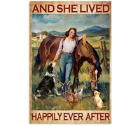CCPARTON Metal Sign - Horse Girl and She Lived Happily Ever After - 8x12 Inches - Aluminum - Rectangular - Wall Mount - Multicolor - Western - Retro - Office - Decorative Sign