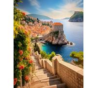 Ccqiangtie-stroe Number Canvas Painting Kit for Adults,Dubrovnik,Croatia,Nature,Sea View,DIY Paint by Numbers On Canvas Frameless Home Decor Wall Art Gift,40x50cm