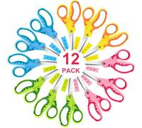 CCR Kids Safety Scissors Set of 12 Black Coated 13.5cm | Blunt Tip Safety Lock Multicolor Soft Grip School Art Craft Supplies for 3+