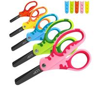 CCR Kids Safety Scissors Set of 5 Black Coated 13.5cm | Floral Soft Grip Blunt Tip Safety Lock School Art Craft Supplies for 3+