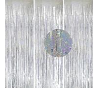 CCSGUI Store Foil Fringe Tinsel Backdrop Glitter,3pcs 3.3ft x 8.2ft Foil Curtain Decoration,Laser Fringe Metallic Tinsel Door Hanging Flow Silk Streamers for Birthday Wedding Holiday Party (Grey)