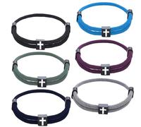 CCSmall Adjustable Braided Rope Cross Bracelet for Men, 6 Pcs Wristband Metal Knot Baptism Motivational Jesus Christian Bracelet for Birthday Valentines Christmas Easter Gifts Couple Fashion Kit