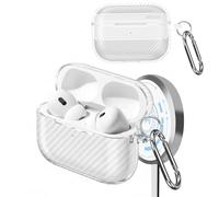 CCSmall for AirPods Pro 3 Case Armor with Carabiner Keychain, Carbon Fiber Grain with Active Noise Cancellation Shockproof Protective Case for AirPods Pro 3 Charging Cover,Fiber White