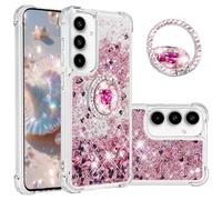 CCSmall for Samsung Galaxy A37 Case Clear Glitter Cute for Women Girl, Liquid Sparkle Quicksand Flowing Soft TPU Phone Cover with Diamond Rotation Ring Stand Case for Samsung A37 LSZ Rose Gold