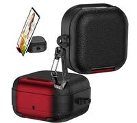 CCSmall for Samsung Galaxy Buds 4 Case/Galaxy Buds 4 Pro Case (2026), PU Leather with Phone Stand & Secure Locking Case Cover for Samsung Galaxy Buds 4 Pro PW Black Red