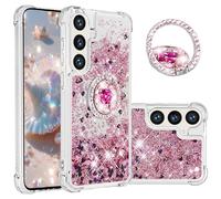 CCSmall for Samsung Galaxy S26 Clear Glitter Case for Women Girl, Liquid Sparkle Quicksand Flowing Soft TPU Phone Cover with Diamond Rotation Ring Kickstand Case for Samsung S26 LSZ Rose Gold