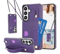 CCSmall for Samsung Galaxy S26 Crossbody Case with Credit Card Holder, Adjustable Removable PU Leather Lanyard Strap with Wristband Kickstand Phone Cover Case for Samsung S26 -KB Purple