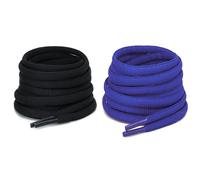 CCSOFTIME 2 Pairs Oval Blue Laces for Trainers,6mm Black Basketball Shoelaces for Sports,Running,Half Round Replacement Laces for Women Men Kids(Blue Black-90cm)