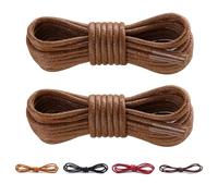 CCSOFTIME 2 Pairs Round Waxed Light Brown Shoe Laces,60cm Short Dress Heavy Duty Boot Laces for Leather Oxford Brogues Derby Desert Formal Boots,2.5mm Thin Shoelaces for Women Men Kids,Brown 60cm