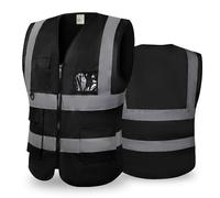 CCSOVO Hi Vis Vest with 5 Pockets and Zip, Unisex High Visibility Reflective Safety Waistcoat for Construction Warehouse Cycling Running and Outdoor Work