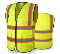 CCSOVO Hi Vis Vests for Women Men High Visibility Reflective Safety Vests Breathable With Pocket Zipper for Build Oudoor Work Meet ANSI/ISEA Standard (Cloth-Yellow, Medium)