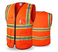 CCSOVO Hi Vis Vests for Women Men High Visibility Reflective Safety Vests Breathable With Pocket Zipper for Build Oudoor Work Meet ANSI/ISEA Standard (UK, Alpha, L, Regular, Regular, Cloth-Orange-SS)