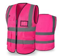 CCSOVO Hi Vis Vests for Women Men High Visibility Reflective Safety Vests Breathable With Pocket Zipper for Build Oudoor Work Meet ANSI/ISEA Standard (UK, Alpha, 4XL, Regular, Regular, Cloth-Pink)