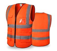 CCSOVO Hi Vis Vests for Women Men High Visibility Reflective Safety Vests Breathable With Pocket Zipper for Build Oudoor Work Meet ANSI/ISEA Standard (UK, Alpha, L, Regular, Regular, Cloth-Orange)